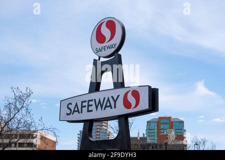 April 17 2021 - Calgary Alberta Canada - Safeway supermarket chain sign Stock Photo