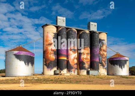 '''Índigenous'' Silo Art, Sheep Hills, Victoria, Australia Stock Photo