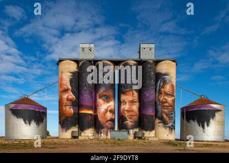 '''Índigenous'' Silo Art, Sheep Hills, Victoria, Australia Stock Photo