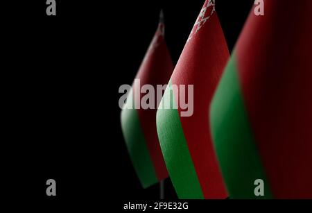 Small national flags of the Belarus on a black background Stock Photo