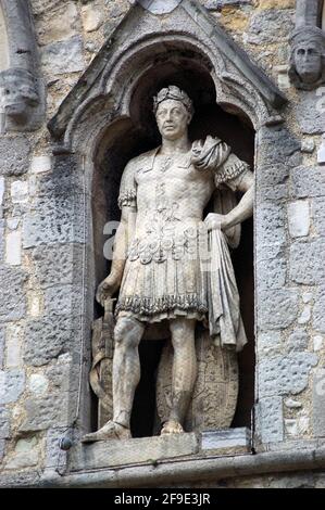 A statue of King George II dressed as the Roman Emperor Hadrian. Overlooking the Bargate area of the city, this statue is over 200 years old. Stock Photo