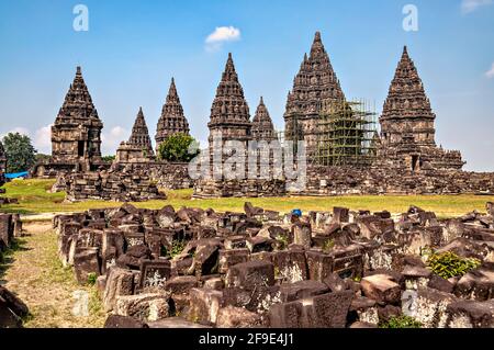 Prambanan hinduist temple compound, Yogyakarta, Central Java, Indonesia. Unesco World Heritage Site. Stock Photo