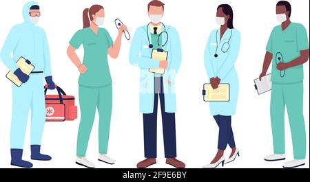 Healthcare workers flat color vector faceless character set Stock Vector