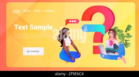 people communicating near question mark online consultation client support center concept Stock Vector