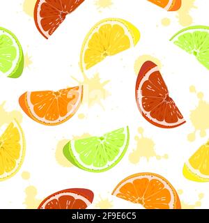 Seamless pattern. Orange, lemon, lime grapefruit Citrus slices Close-up Stock Vector