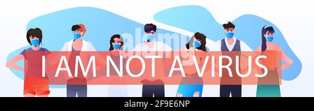 stop asian hate mix race activists in masks protesting against racism support people during coronavirus pandemic Stock Vector