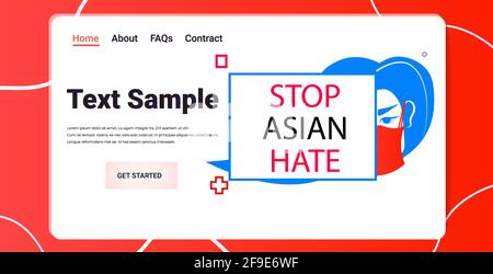 stop asian hate woman in mask protesting against racism support people during coronavirus pandemic concept Stock Vector