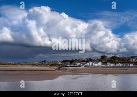 Changing weather with incoming storm dramatic clouds, Bideford, North Devon and the Torridge Estuary. Stock Photo