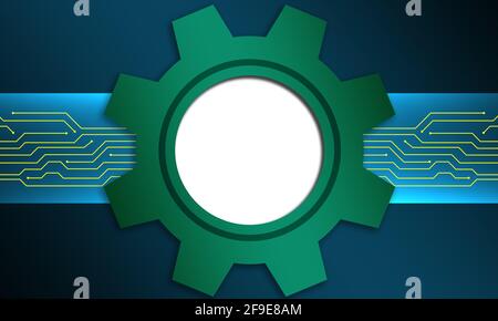 An illustration of gear on a chip against a dark blue background Stock Photo