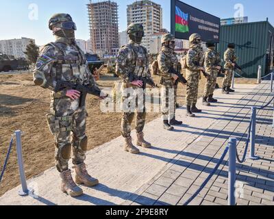 Azerbaijan soldiers model - Baku, Azerbaijan, 04-16-2021 Stock Photo
