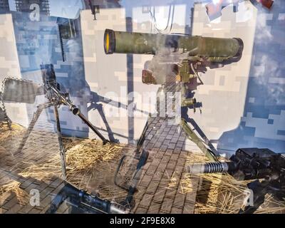 9K115 Metis, M69A mortar, anti-tank guided missile- Baku, Azerbaijan, 04-16-2021 Stock Photo