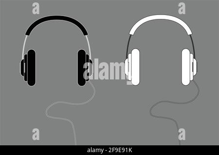 Wired headphones black white outline Stock Vector
