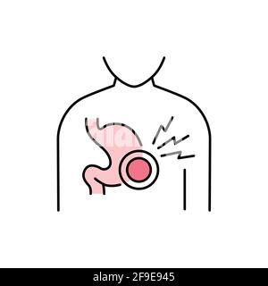 Stomach pain olor line icon. Pictogram for web page, mobile app, promo. UI UX GUI design element. Editable stroke. Stock Vector