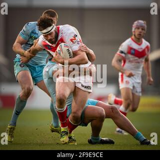 St Helens vs Wakefield Trinity, R3 Super League, 16th April 2021.  St. Helens's Alex Walmsley in action during todays match Stock Photo