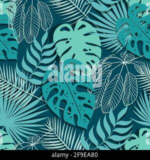 Vector seamless pattern with colorful tropical plants. Suitable for textiles, printing and wrapping paper. Stock Vector
