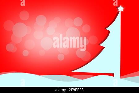 A decorated half Christree on a snowy red background Stock Photo