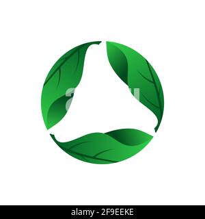 Leaf circle graphic. Three green leaves in a circle. Biodegradable or compostable icon. Sustainability or recycle concept logo. Reduce, reuse. Vector Stock Vector