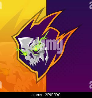 Esport team logo background with lightning skull head illustration Stock Photo