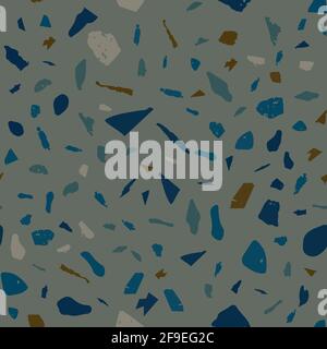 Terrazzo seamless pattern. Brown classic flooring texture. Bold background made of natural stones, granite, quartz, marble, and concrete. Symmetrical Stock Vector