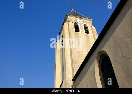 Beautiful tower of Saint Martins Catholic Church in France Stock Photo