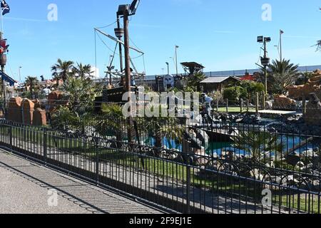 17th April 2021 Great Yarmouth promenade crazy golf course with pirates and pirate boats Stock Photo