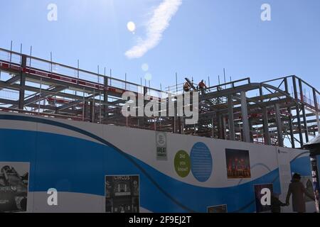 17th April 2021 Great Yarmouth sea front with new building work being erected of a new marina along the promenade Stock Photo