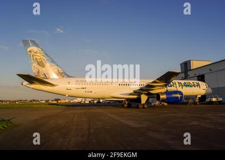 Ed Force One of Iron Maiden. Their first jet plane used for transporting tour equipment and personnel on the Somewhere Back in Time World Tour 2009 Stock Photo