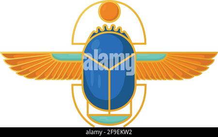 Colorful illustration of the Egyptian scarab beetle, personifying the god Hepri with seamless horizontal patterns. Symbol of the ancient Egyptians. Stock Vector