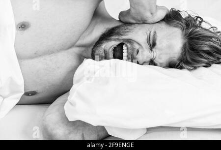 Tips on how to wake up feeling fresh and energetic. Morning routine tips to feel good all day. How to get up in morning feeling fresh. Late morning Stock Photo