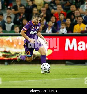 Perth, Western Australia. 18th April 2021; HBF Park, Perth, Western Australia, Australia; A League Football, Perth Glory versus Wellington Phoenix; Carlo Armiento of the Perth Glory breaks with the ball into attack Credit: Action Plus Sports Images/Alamy Live News Stock Photo