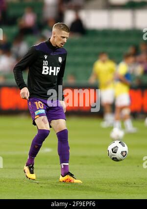 Perth, Western Australia. 18th April 2021; HBF Park, Perth, Western Australia, Australia; A League Football, Perth Glory versus Wellington Phoenix; Andy Keogh of Perth Glory warms up before the match Credit: Action Plus Sports Images/Alamy Live News Stock Photo
