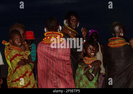 The Turkana are a Nilotic people native to the Turkana County in northwest Kenya, a semi-arid climate region bordering Lake Turkana in the east, Pokot Stock Photo