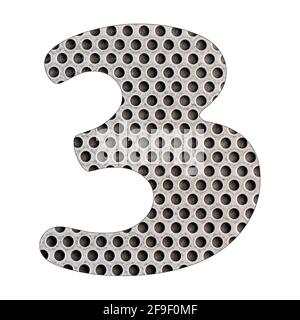 Number 3 - Perforated stainless steel sheet. Stock Photo