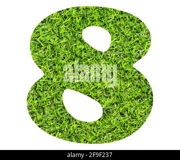 Number 8 - Artificial green grass background. Stock Photo