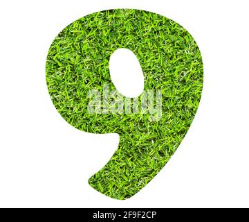 Number 9 - Artificial green grass background. Stock Photo