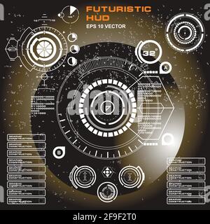 Futuristic black and white HUD, virtual touch user interface in flat design Stock Vector