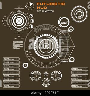 Futuristic black and white HUD, virtual touch user interface in flat design Stock Vector