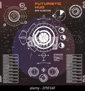 Futuristic black and white HUD, virtual touch user interface in flat design Stock Vector