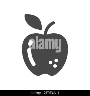 Apple black vector icon. Simple fruit symbol with leaf. Stock Vector