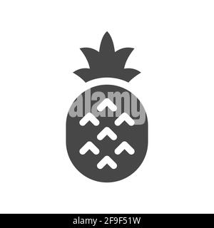 Pineapple black vector icon. Simple fruit symbol with leaf. Stock Vector