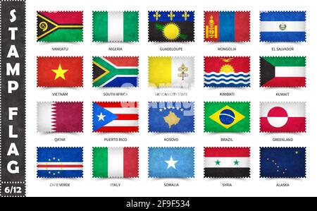 Stamp with official country flag pattern and old grunge texture and countries name . Rectangle shape . Vector . Set 6 of 12 on this series ( All natio Stock Vector
