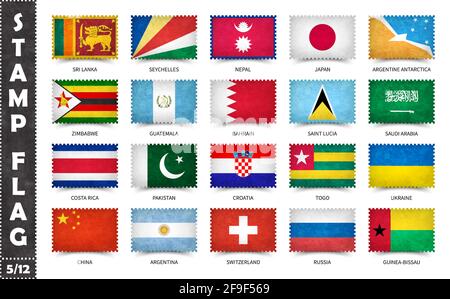 Stamp with official country flag pattern and old grunge texture and countries name . Rectangle shape . Vector . Set 5 of 12 on this series ( All natio Stock Vector
