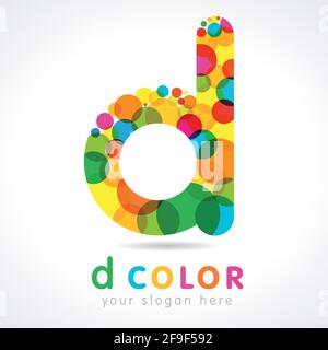 D letter logotype concept. D company template. Stained-glass colored emblem, colorful drops, bubbles bunch. Branding entertaining or arts idea. Vector Stock Vector