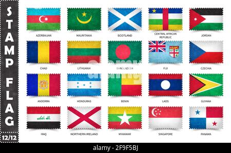 Stamp with official country flag pattern and old grunge texture and countries name . Rectangle shape . Vector . Set 12 of 12 on this series ( All nati Stock Vector