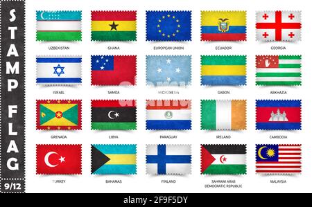 Stamp with official country flag pattern and old grunge texture and countries name . Rectangle shape . Vector . Set 9 of 12 on this series ( All natio Stock Vector