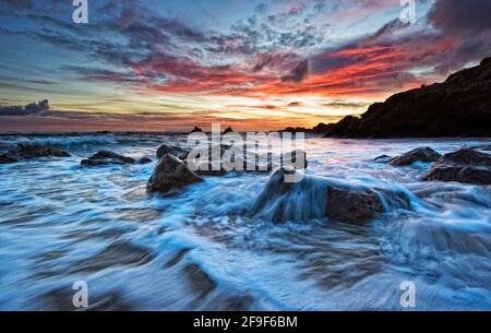 Sunset, Leo Carrillo State Park, California, America, Usa. Stock Photo