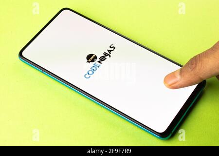 Assam, india - April 19, 2021 : Code Ninjas logo on phone screen stock image. Stock Photo