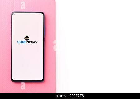 Assam, india - April 19, 2021 : Code Ninjas logo on phone screen stock image. Stock Photo