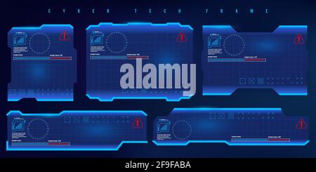 Futuristic HUD set frame. Futuristic virtual frame. Cyber tech frame. Stock Vector