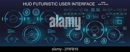 Sci-fi futuristic blue hud dashboard display virtual reality technology screen Stock Vector